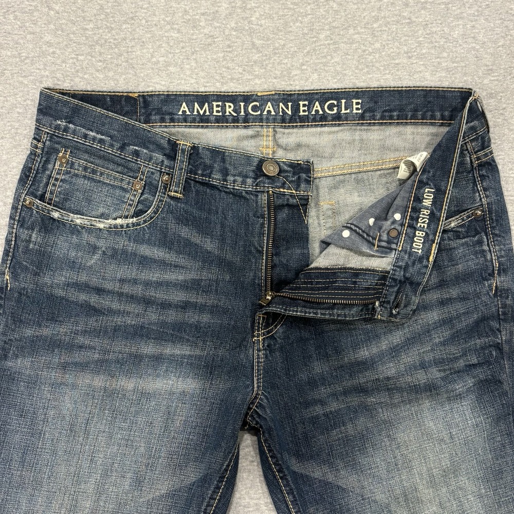 American Eagle Low Rise Boot Jeans Men's Size 36x32 (Fits 38x29.5) Dark Wash - Picture 8 of 9